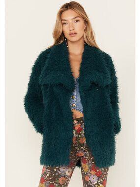 Women’s Emerald Green Faux Fur Coat - M